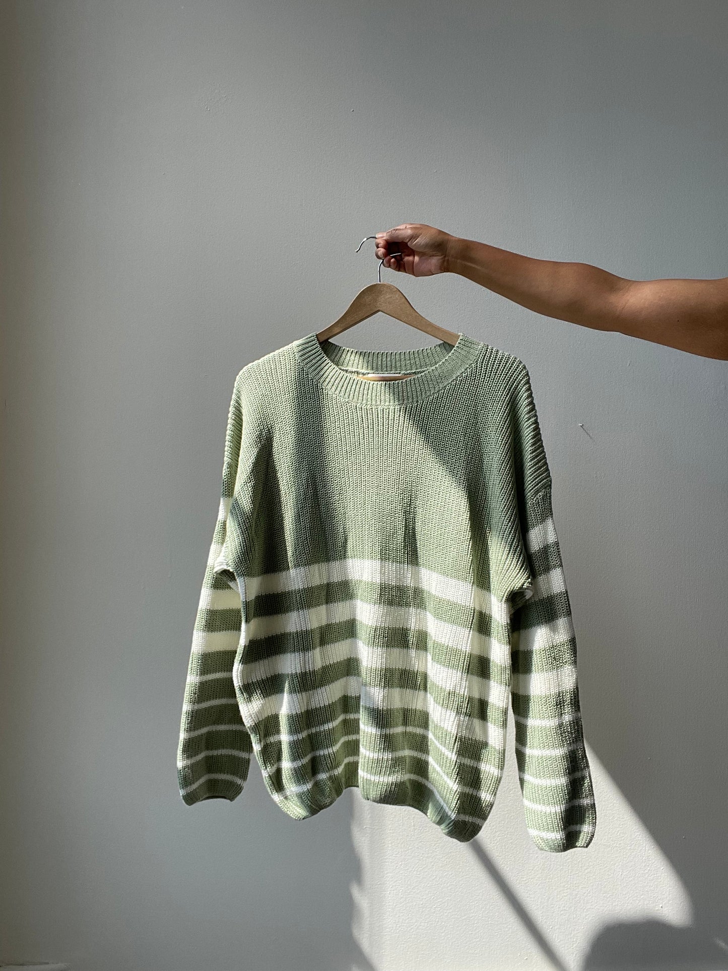 Rowlett Cotton Oversized Striped Knit Sweater In Sage