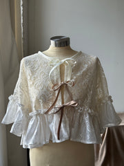 Eliza Two Tone Vintage Lace Handcrafted Ruffle Top In Napoleon