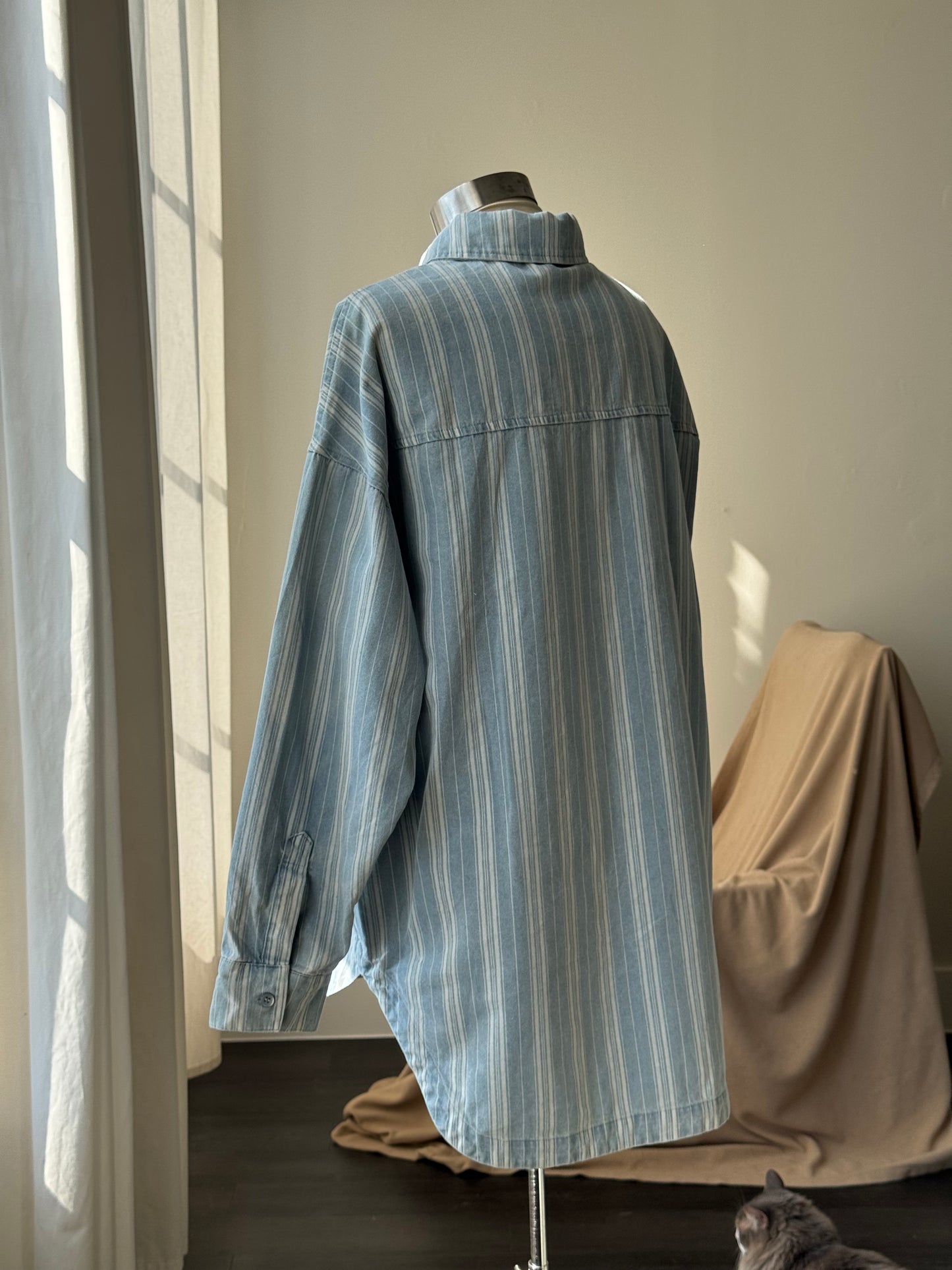 Jace Classic Striped Shacket In Vintage Denim