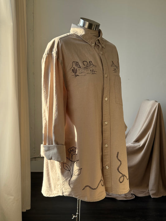 Jaxson Handcrafted Embroidered Button Down In Brown Sugar