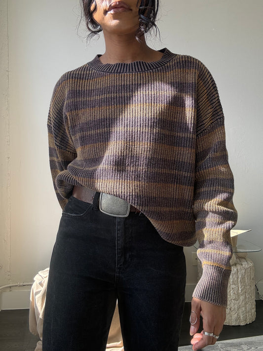 Austin Cotton Striped Pullover In Vintage Brown