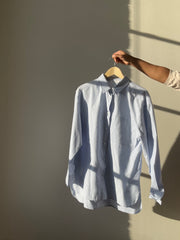 Charlie Cotton Classic Striped Button Down In White Blue