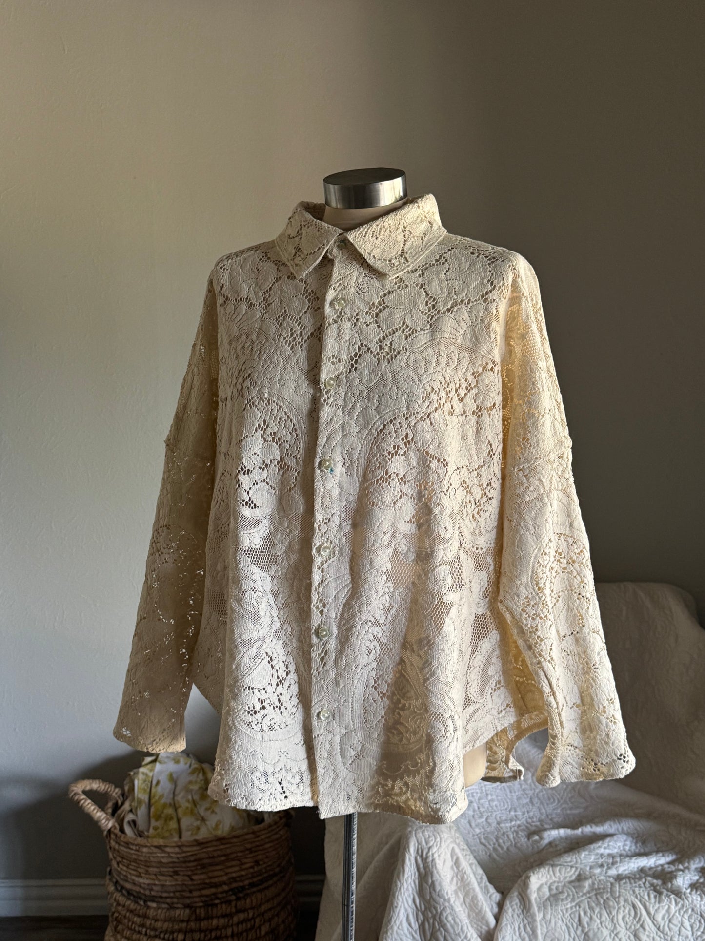 Ladell Handcrafted Vintage Shacket In Vanilla