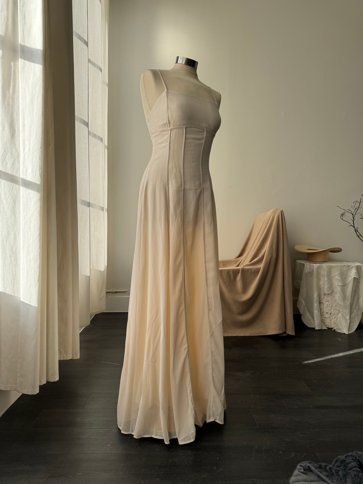 Rachel Full Length Maxi Dress In Champagne