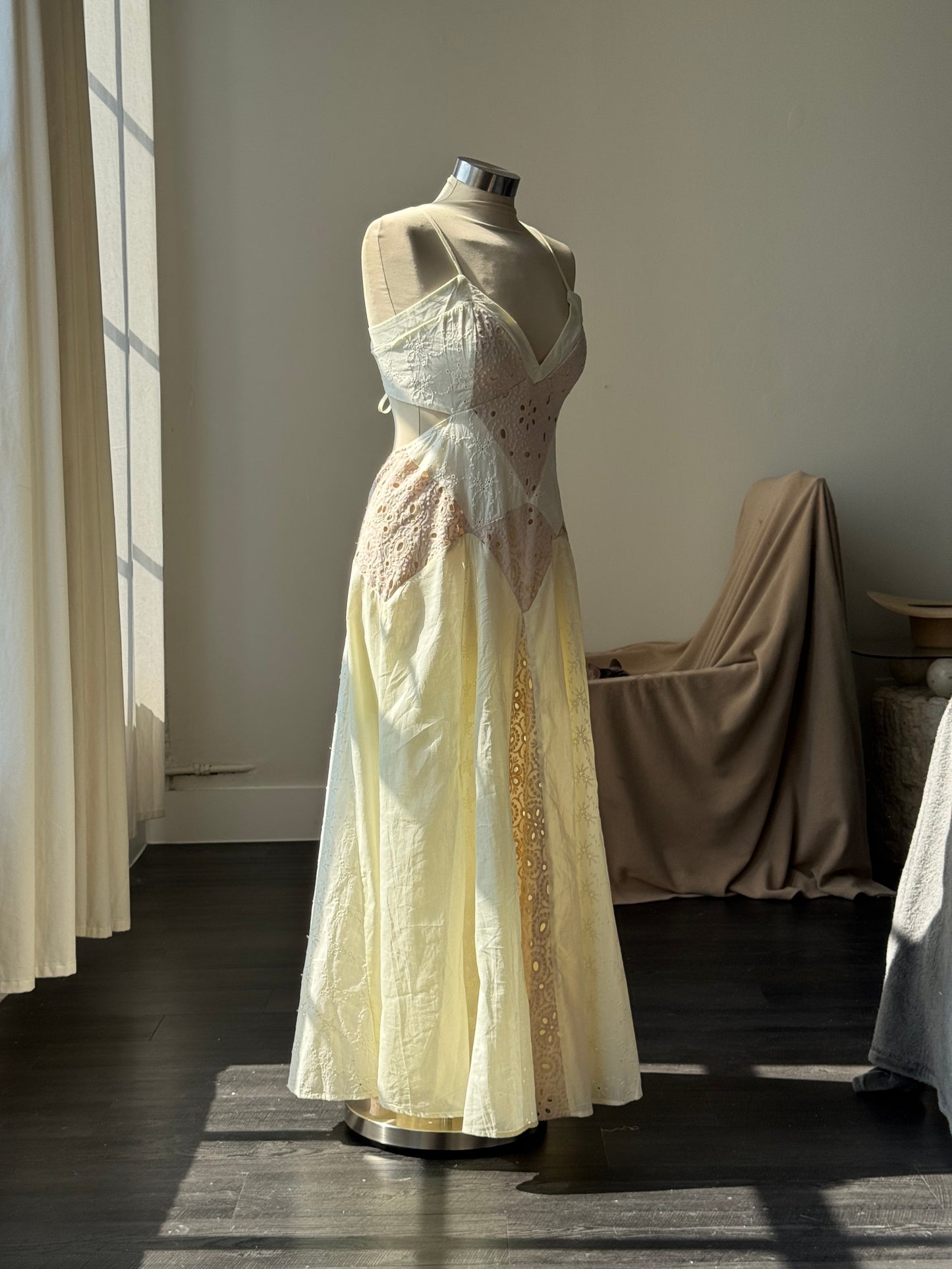 Jelena Cotton Eyelet Open Back Maxi Dress In Vintage Ivory