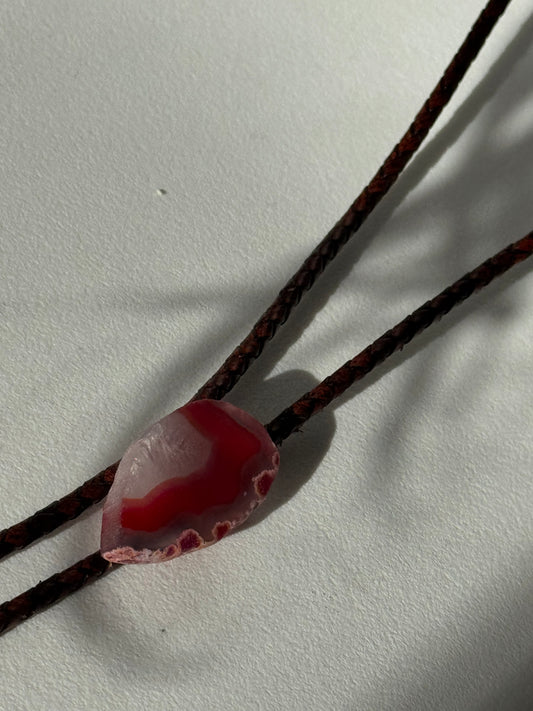 Danny Handmade Agate Genuine Leather Bolo Tie In Cherry