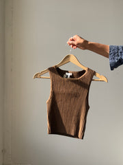 Nancy Cotton Ribbed Tank Top In Chocolate Brown