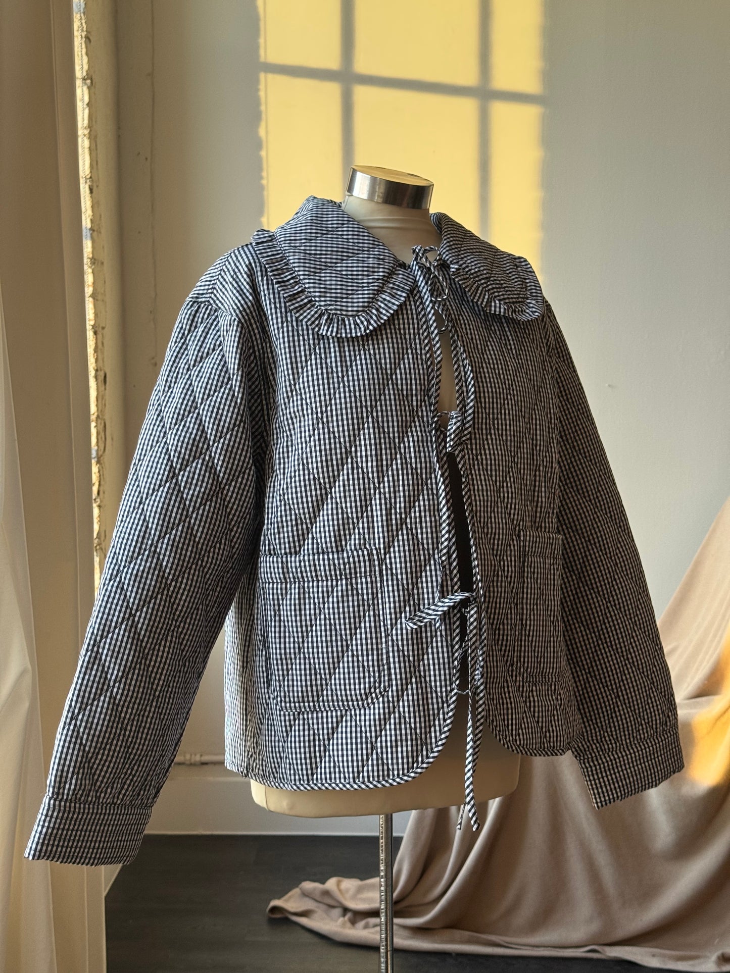 Jalisa Cotton Ultra Lightweight Gingham Tie Front Quilted Jacket