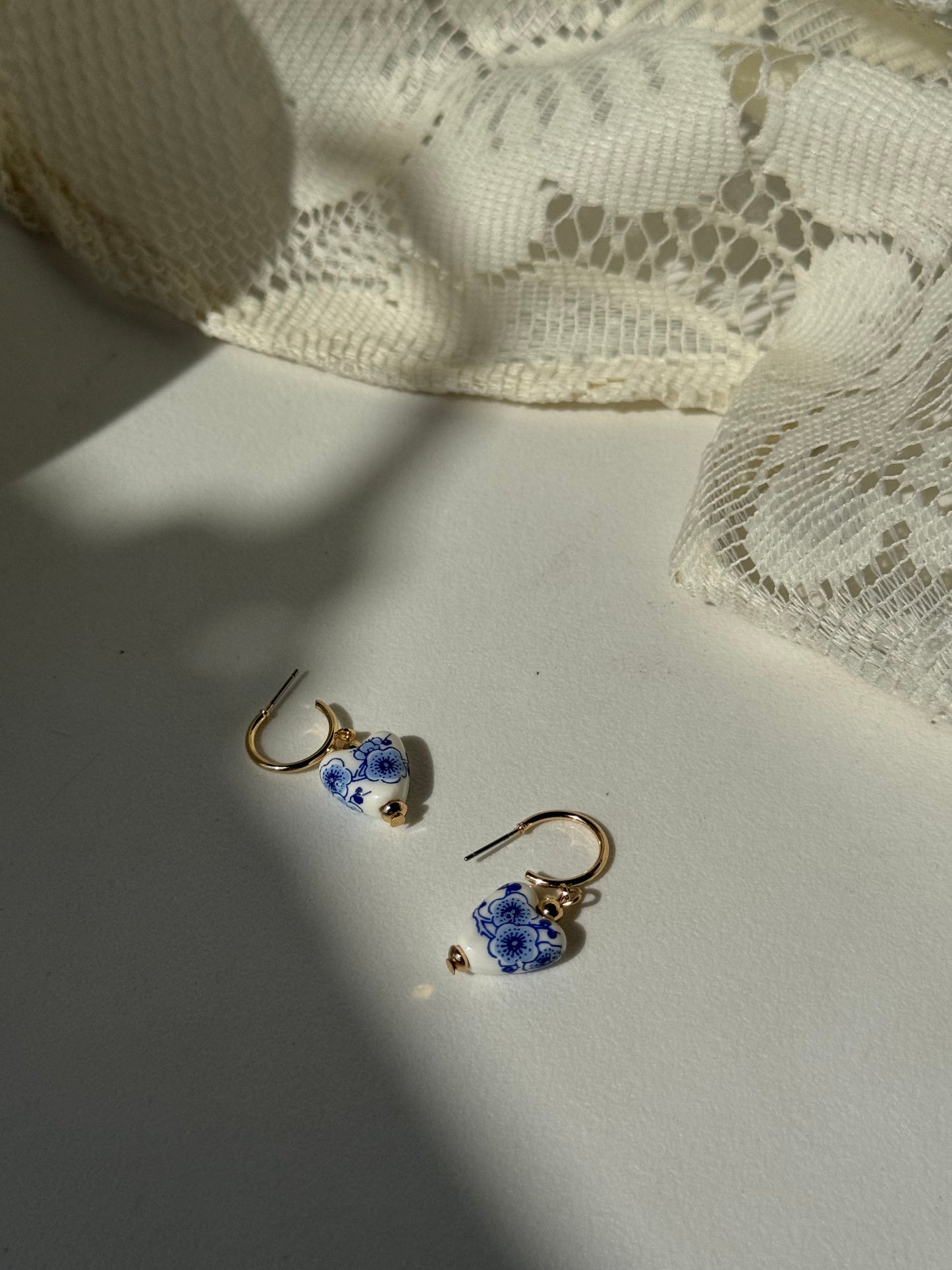 Chelsea China Glass Charm Drop Hoop Earring