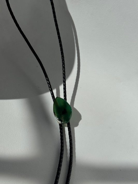 Handmade Agate Genuine Leather Bolo Tie In Forest