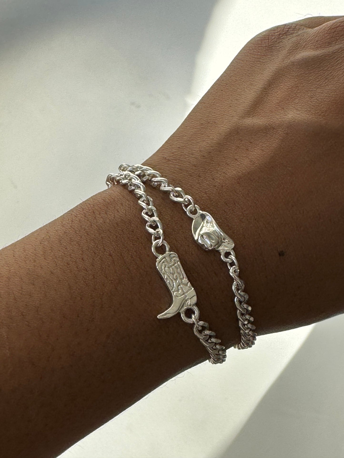 Yoakam Boot & Hat Charm Bracelet Set In Silver