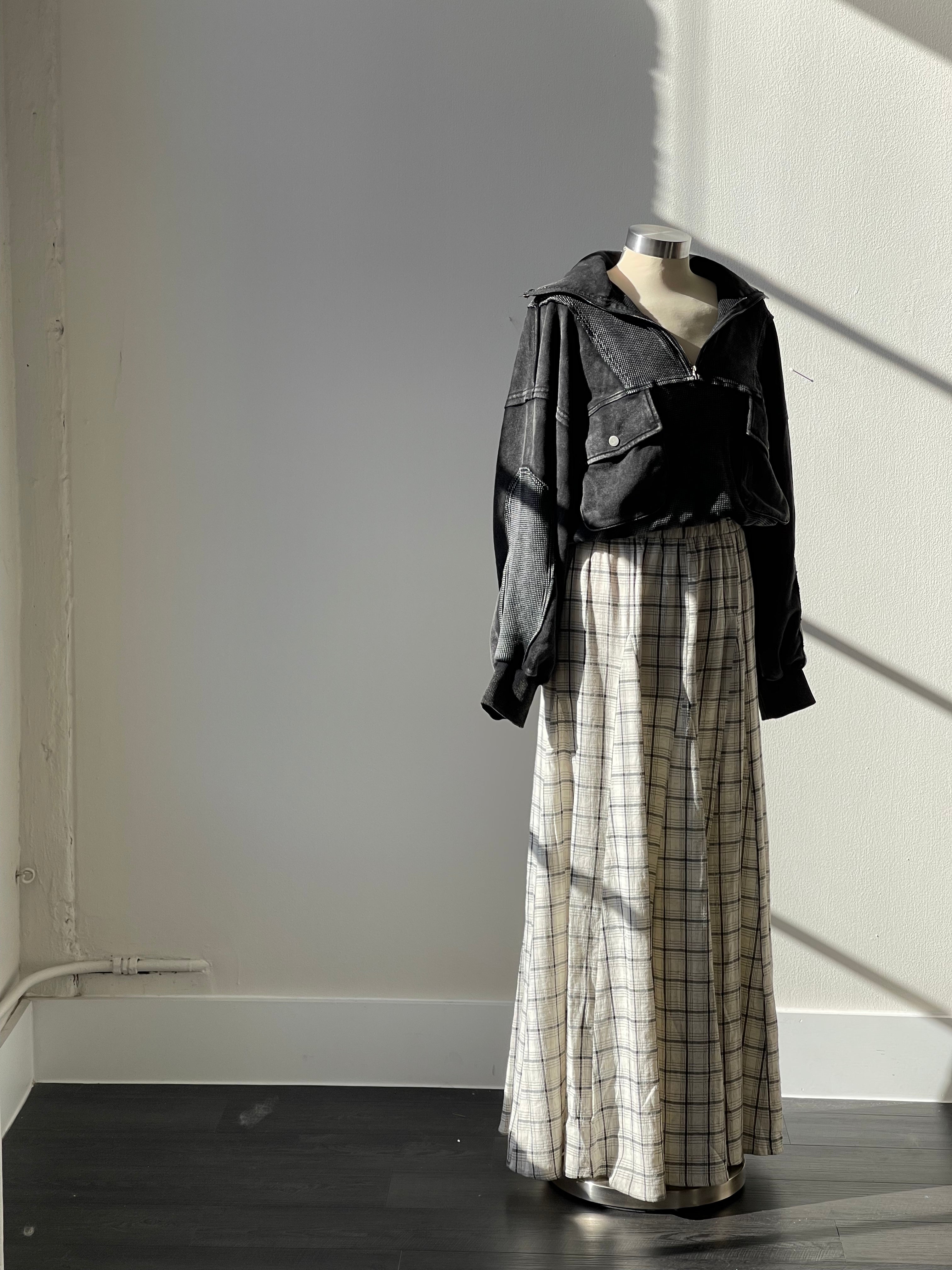 Anne Cotton Linen Plaid Maxi Skirt In Natural K. A. Classics