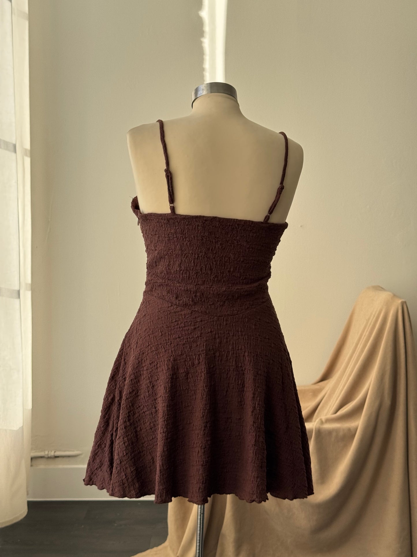 Kinsley Cotton Tie Front Mini Dress In Brown