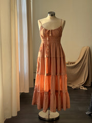 Marcelus Cotton Open Back Tiered Maxi Dress In Mocha