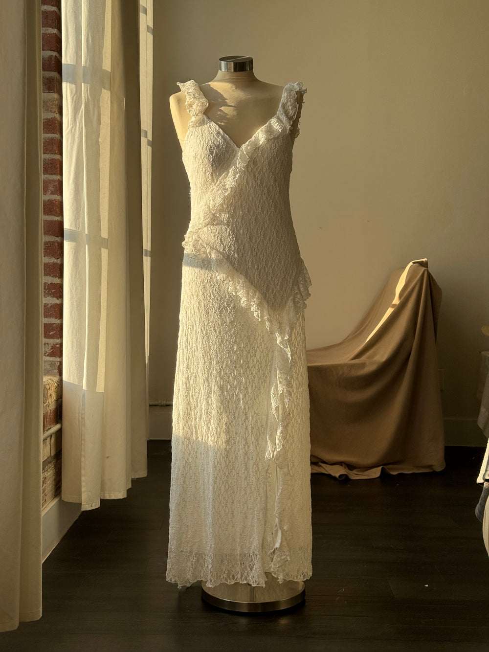Gladys Lace Ruffle Maxi Dress In Ivory