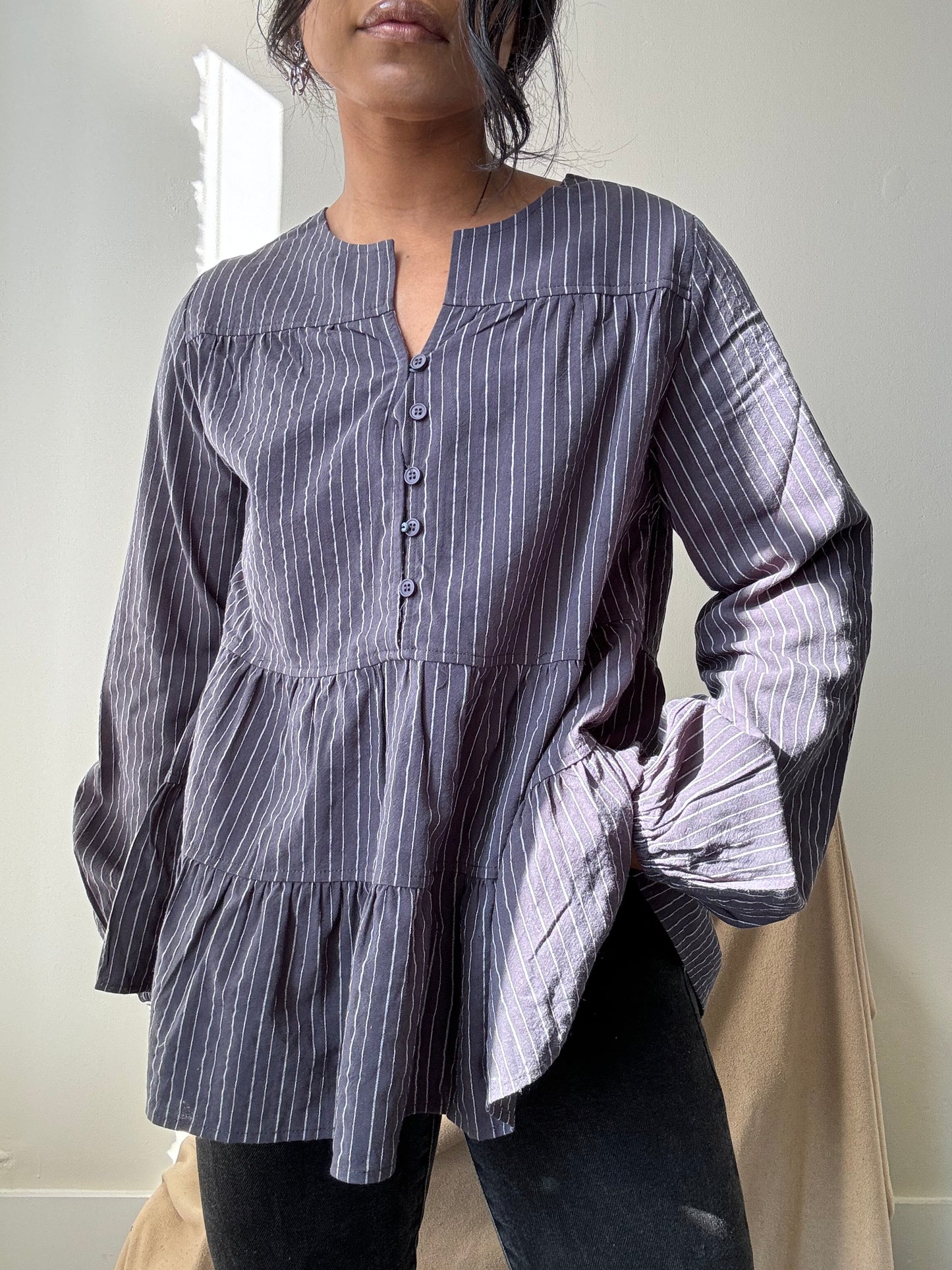 Danny Cotton Tiered Striped Tunic In Vintage Navy