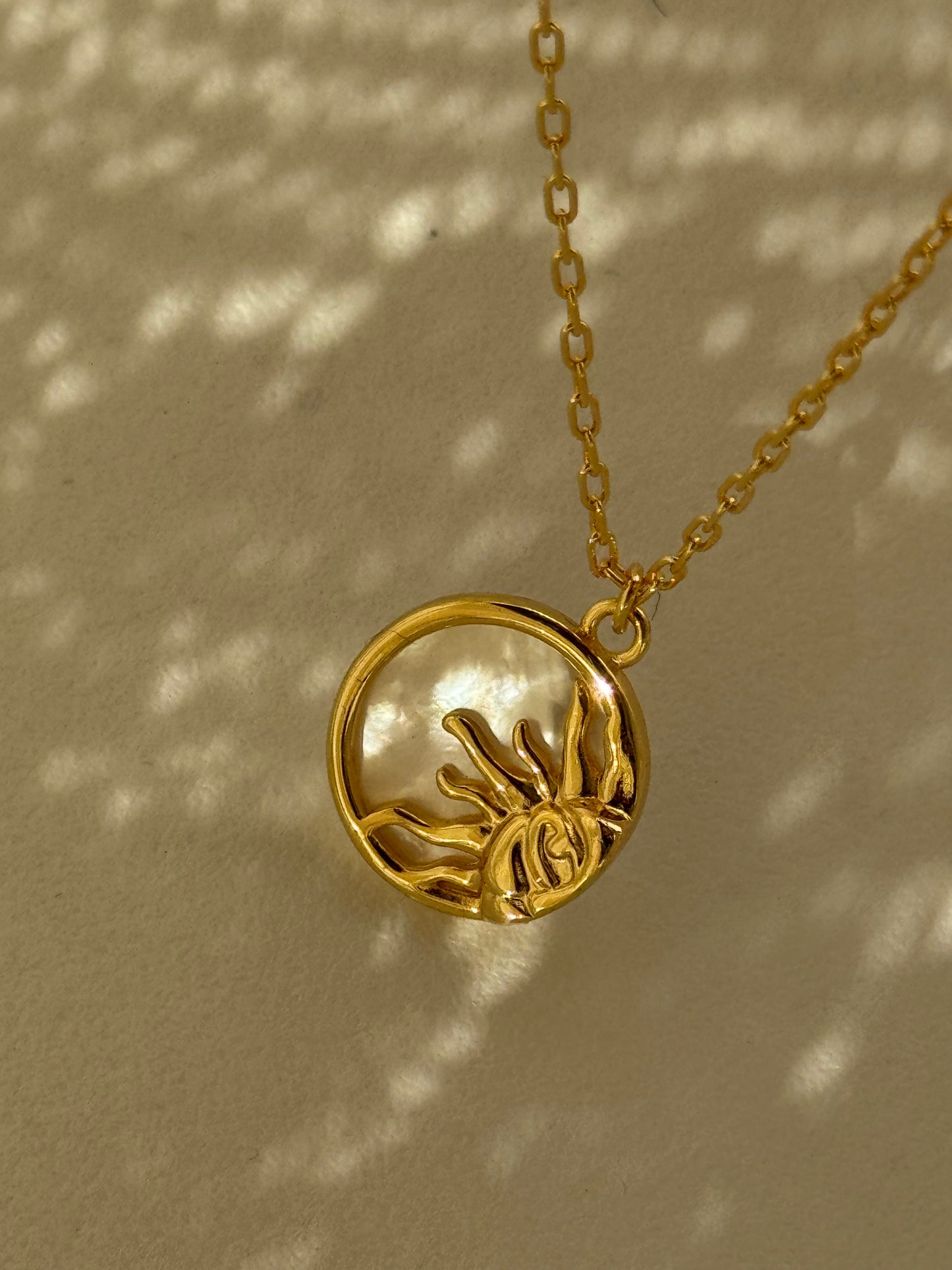 Texas Sun & Mother Of Pearl Charm Necklace In Gold