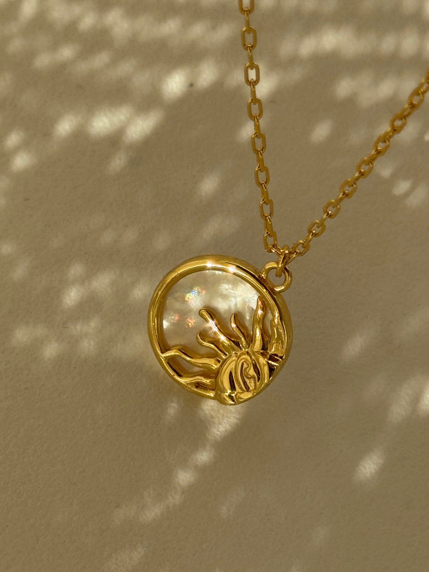 Texas Sun & Mother Of Pearl Charm Necklace In Gold