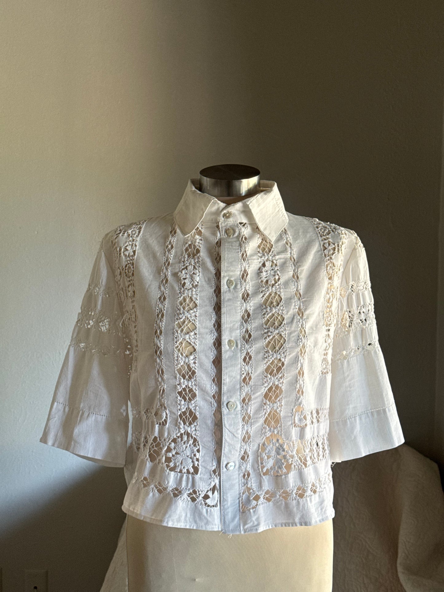 Judy Handcrafted Vintage Cropped Button Down