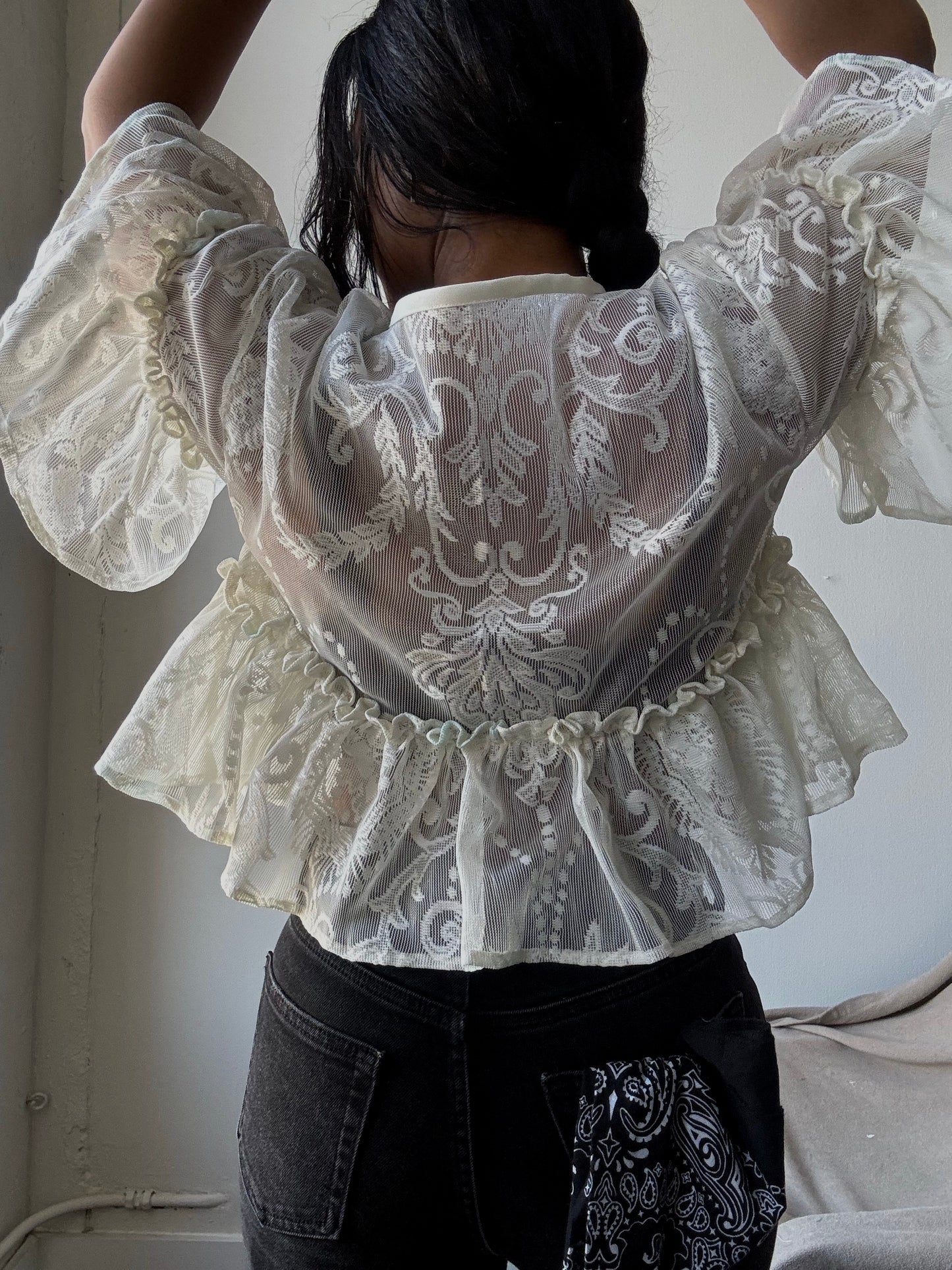 Eliza Vintage Lace Handcrafted Ruffle Top In Napoleon Cream