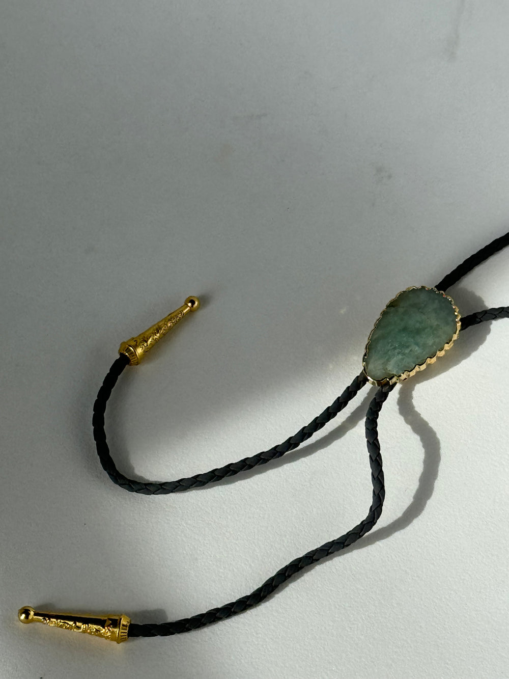Rickey Natural Gemstone Gold Tips Bolo Tie In Aquamarine