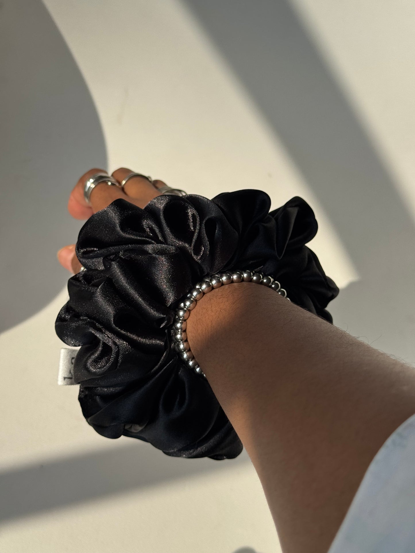 Ebony Handcrafted Texas Sized Satin Scrunchie In Midnight Black