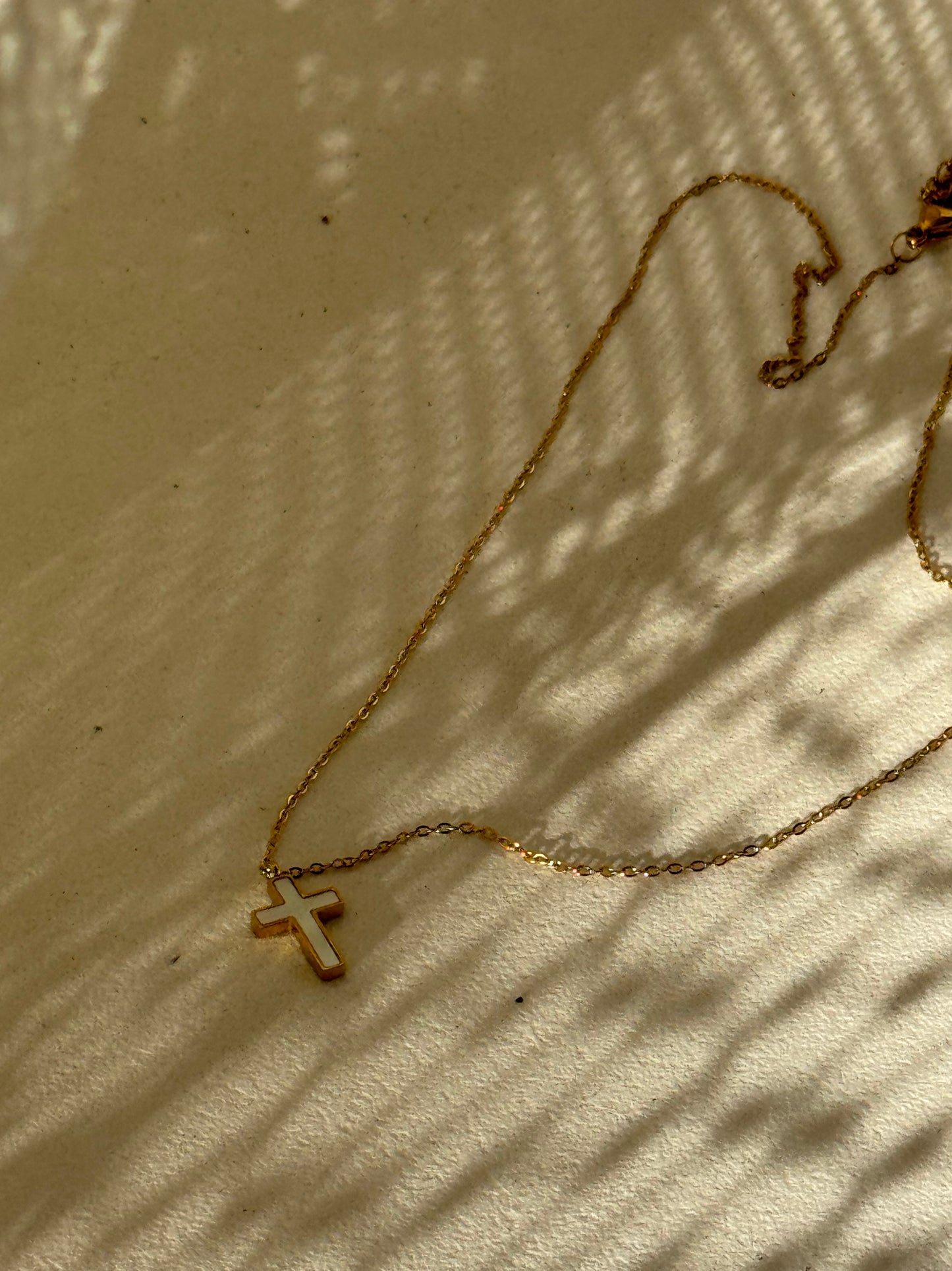 Oliver Mother Of Pearl 18k Stainless Steel Waterproof Cross Necklace In Gold