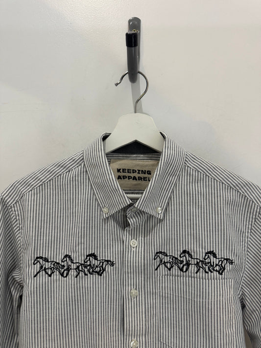 Lawrence Handcrafted Cropped Cotton long sleeve Button Down In Running Horses