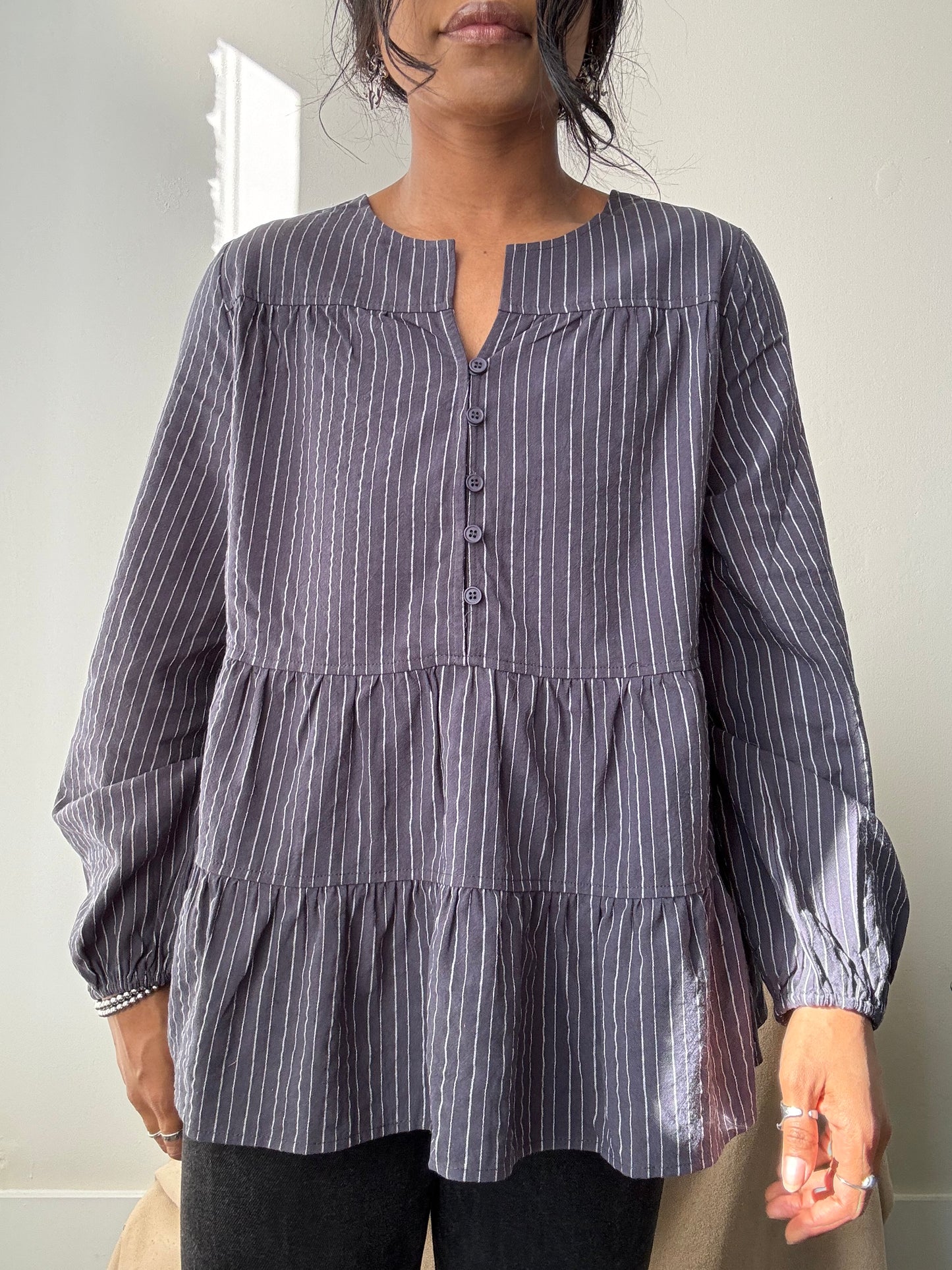 Danny Cotton Tiered Striped Tunic In Vintage Navy