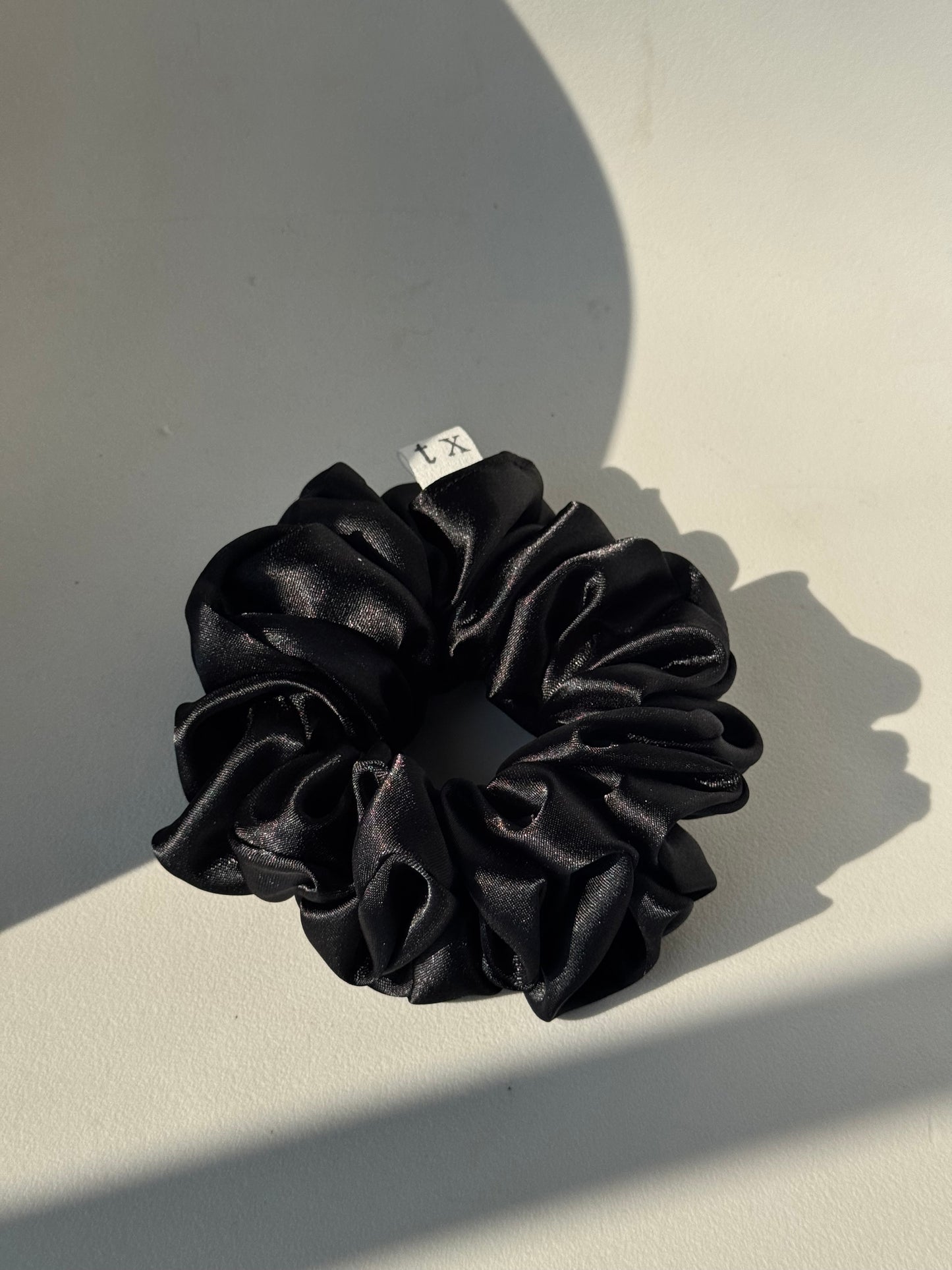 Ebony Handcrafted Texas Sized Satin Scrunchie In Midnight Black