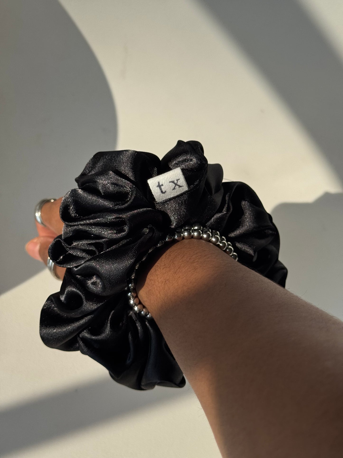 Ebony Handcrafted Texas Sized Satin Scrunchie In Midnight Black