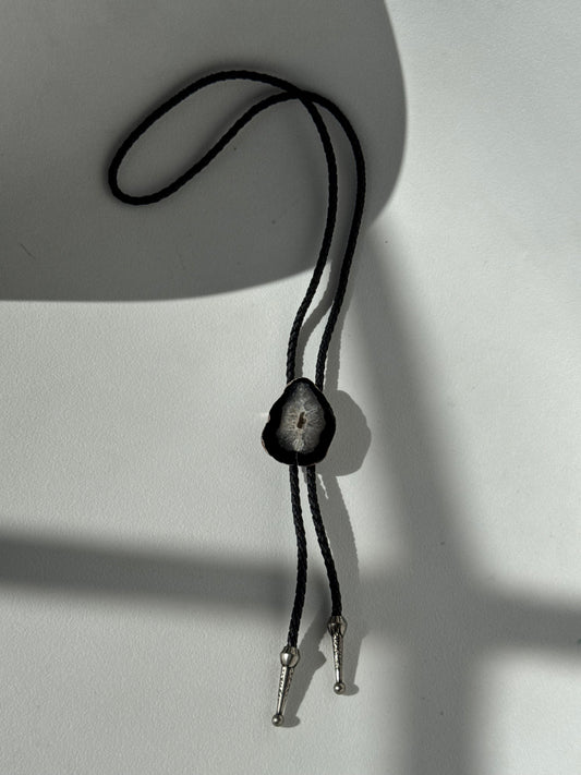 Handmade Agate Bolo Tie In Black Water