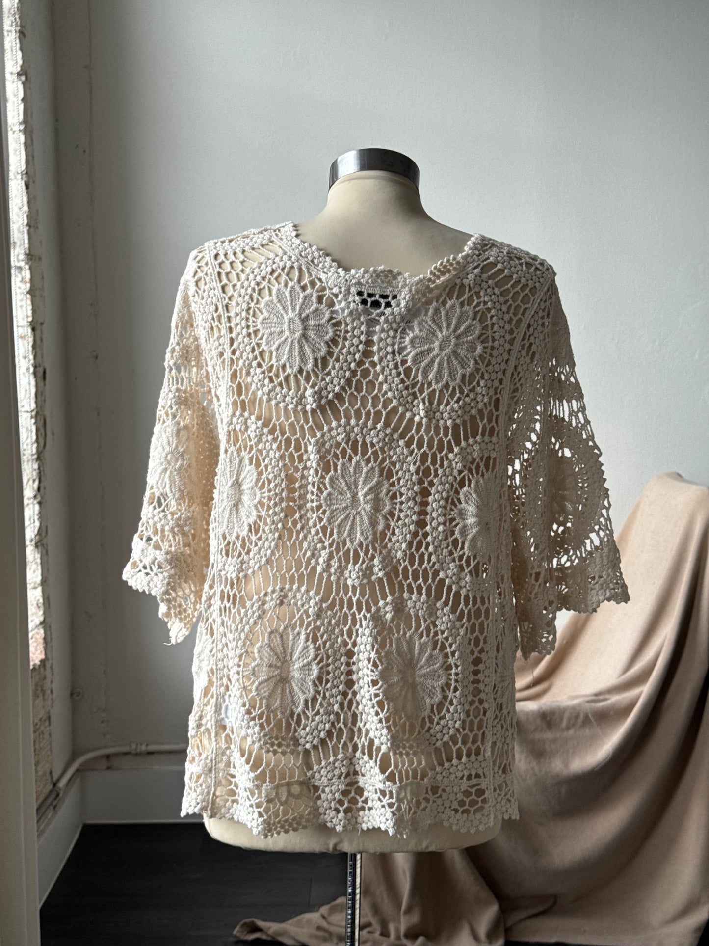Marcella Cotton Crochet Tie Front Top In Natural