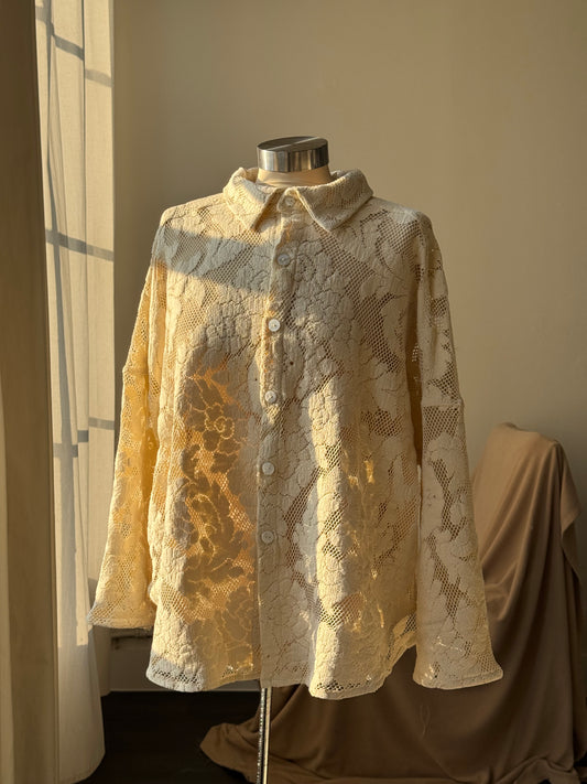 Ladell Handcrafted Vintage Shacket In Vanilla