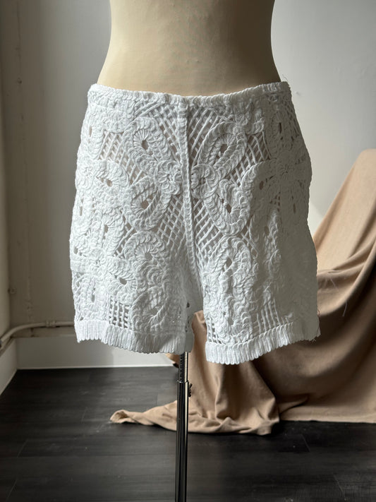 Keeley Cotton Crochet Embroidered Appliqué Shorts In White￼￼