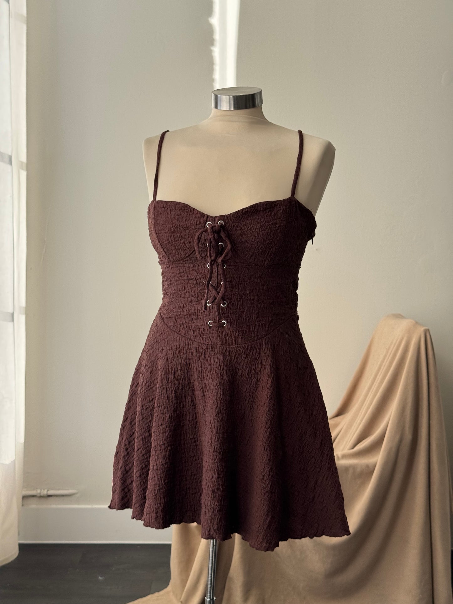 Kinsley Cotton Tie Front Mini Dress In Brown