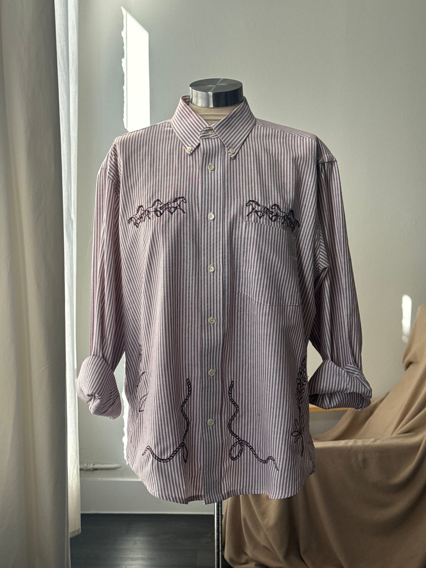 Jaxson Handcrafted Embroidered Striped Button Down