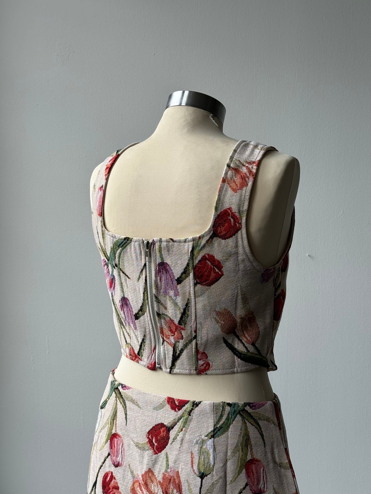 Sabrina Tulip Floral Corset Top In Taupe