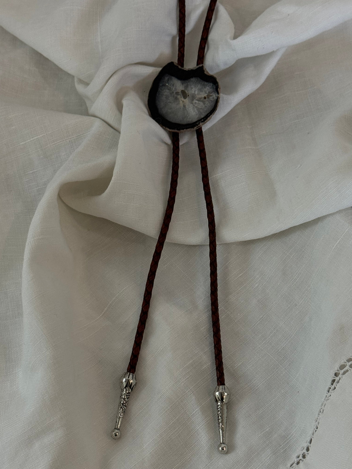 Handcrafted Agate Bolo Tie In Texas Ice