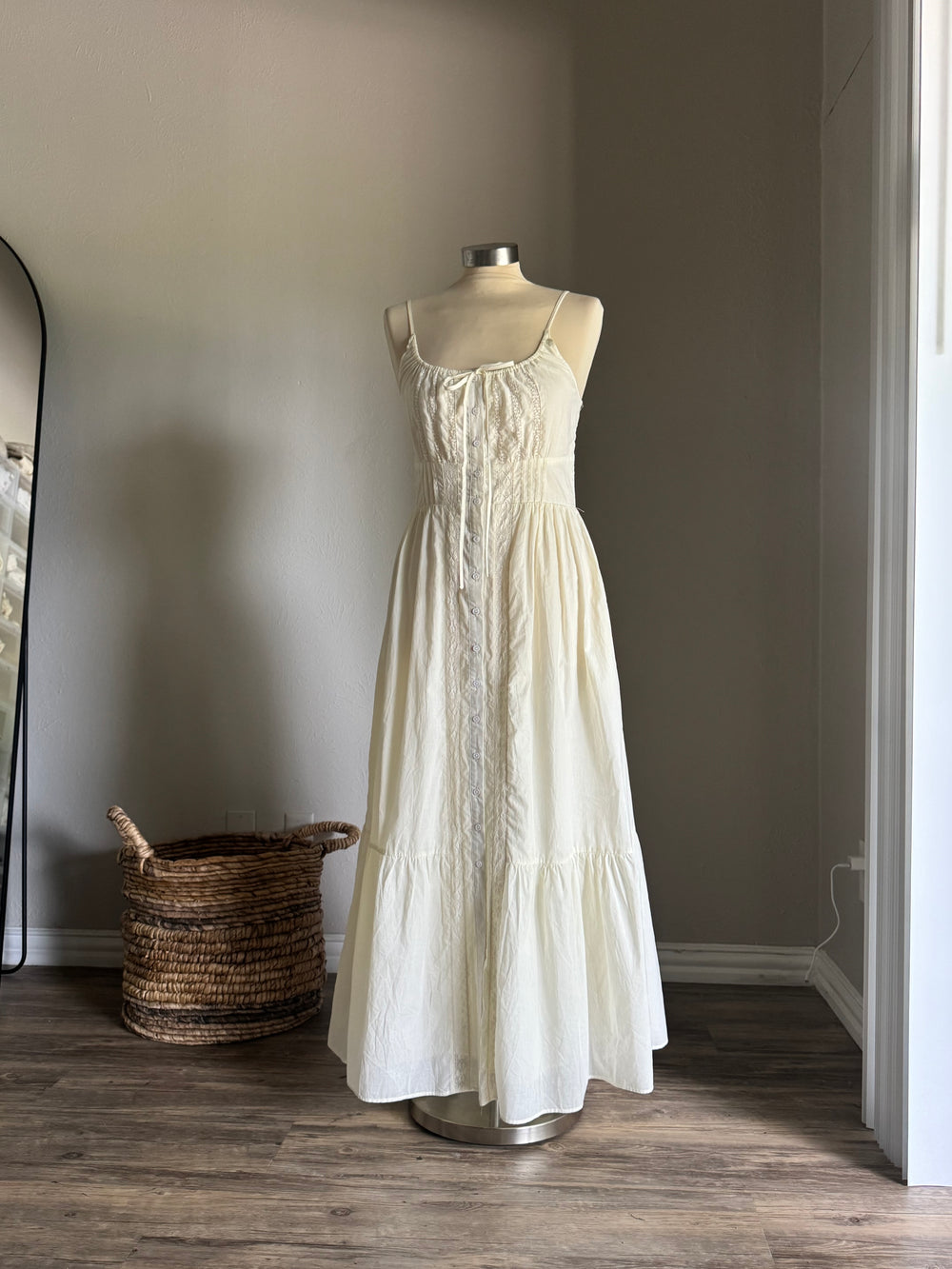 Patricia Cotton Button Front Maxi Dress In Butter