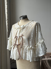 Eliza Vintage Lace Handcrafted Ruffle Top In Napoleon Butter