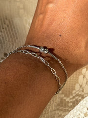 Phyllis 18k Stainless Steel Waterproof  Forget Me Knot Layered Bracelet In White Gold Silver ￼