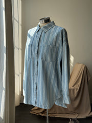 Jace Classic Striped Shacket In Vintage Denim