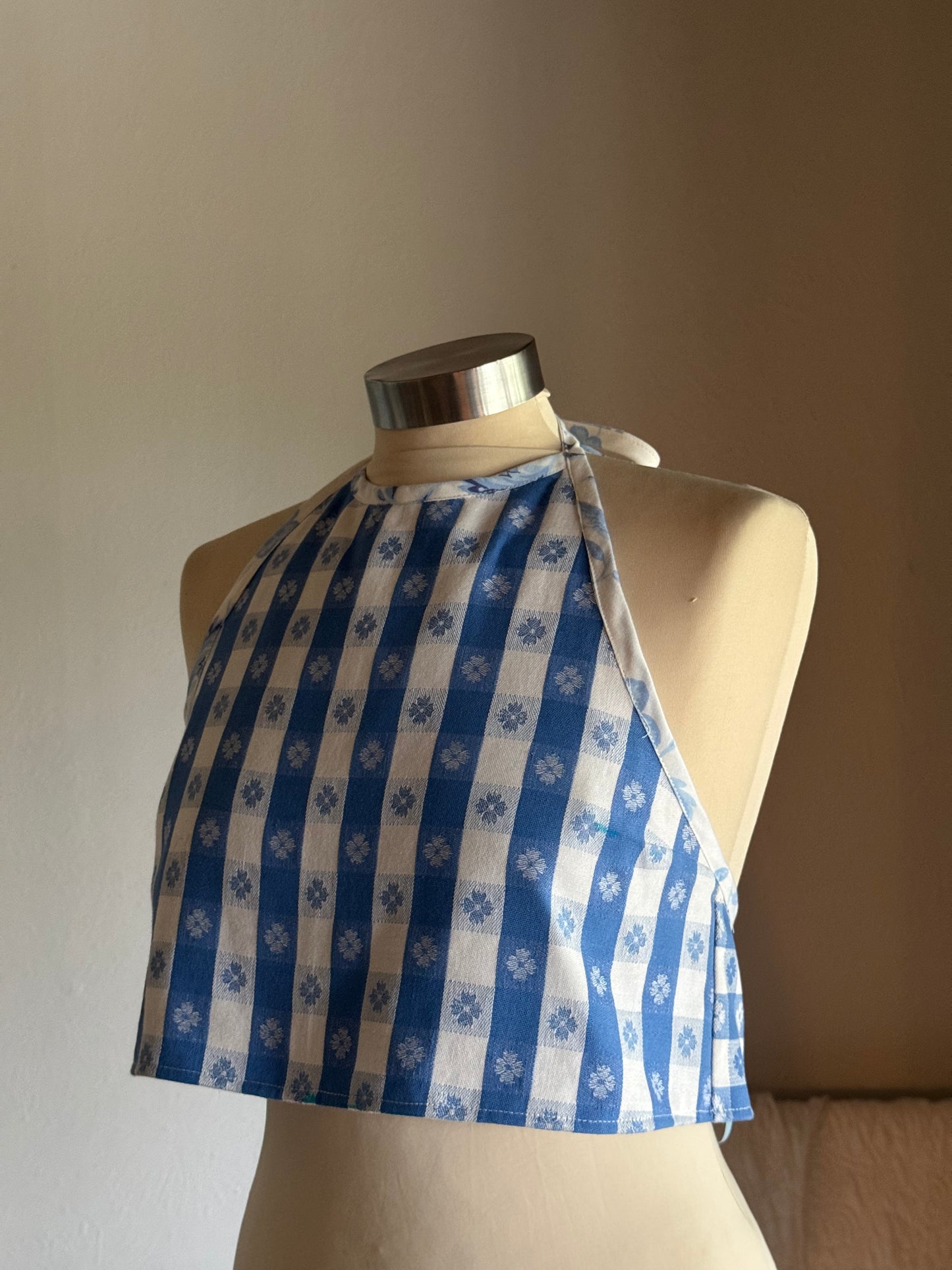 Brenda Handcrafted Vintage Halter Crop Top In Classic Gingham￼