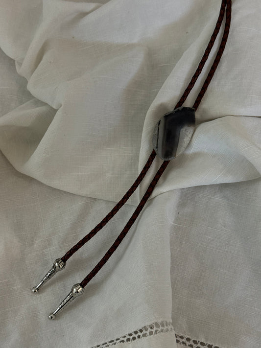 Handcrafted Agate Bolo Tie In Grey Stone