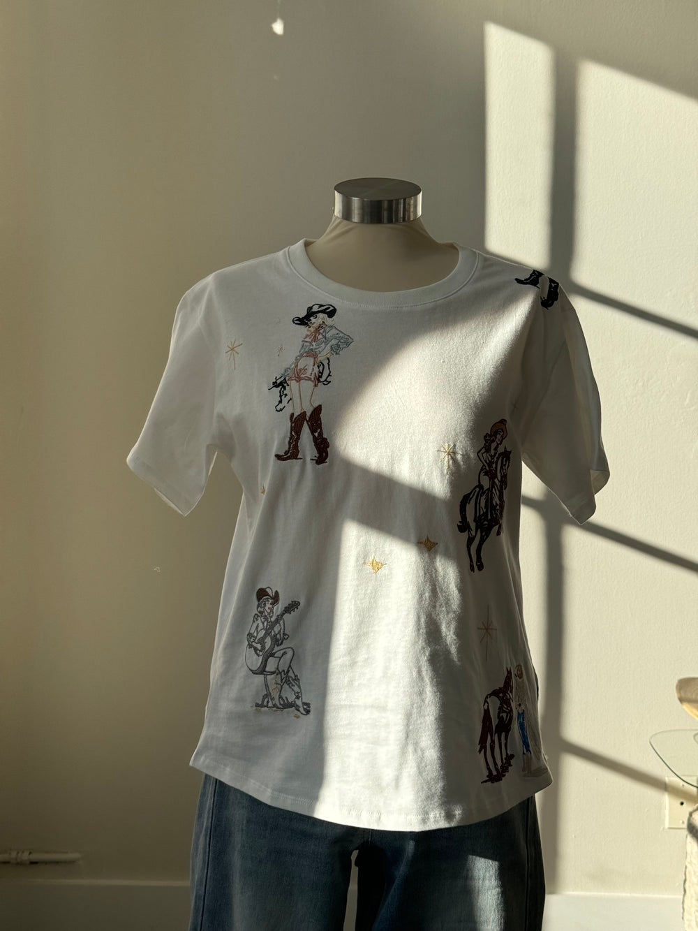 Llewellyn Cotton Embroidered Cowgirl Crewneck Tee