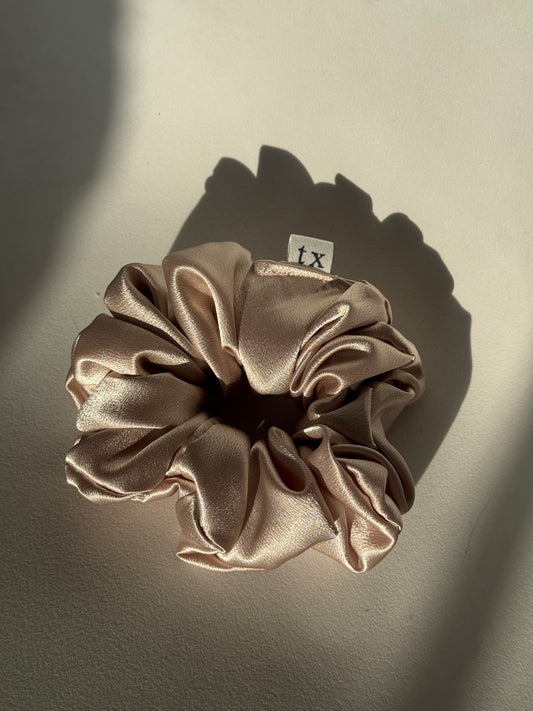 Edie Satin Handmade Texas Sized Scrunchie In Champagne