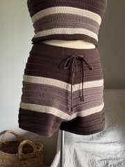 Hailey Cotton Crochet Knit Shorts In Espresso