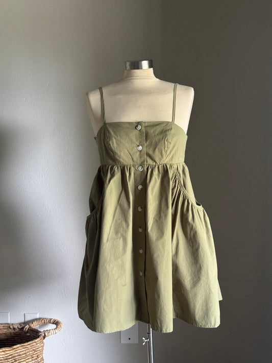 Karina Cotton Button Front Open Back Dress In Avocado￼￼ ￼