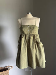 Karina Cotton Button Front Open Back Dress In Avocado